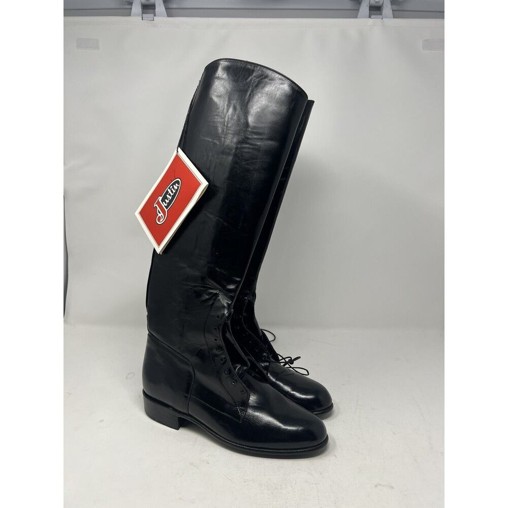 Justin V9296 Black Leather Horse Field Riding High Lace‎ Boots Shoes Womens 4C